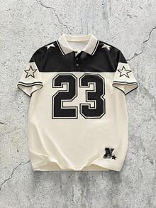 EVRINFINITE Men's Numeric Print Short Sleeve Casual Commuter Polo Shirt - Multicolor - View 1