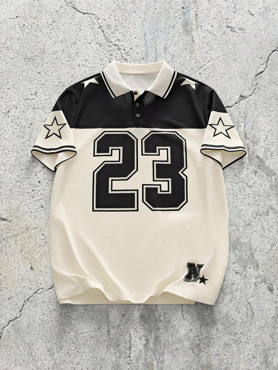 EVRINFINITE Men's Numeric Print Short Sleeve Casual Commuter Polo Shirt - Multicolor - View 1