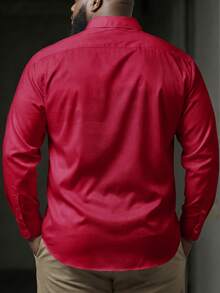 Manfinity Homme Plus Size Men's Solid Color Single-Breasted Casual Long Sleeve Shirt - Red - View 3