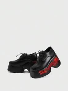 Sugerpunk Giày sandal cao gót nữ ~ Thời trang mới 2026 mùa xuân thu phong cách punk, giày đế xuồng mũi tròn bằng da PU màu tối, giày da nhỏ thêu họa tiết, giày cao gót kiểu Nhật Bản retro buộc dây. - màu đen - Xem 5