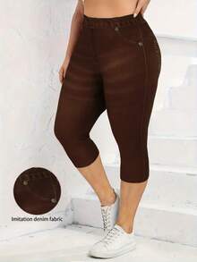 EMERY ROSE 大码女式休闲日常通勤百搭撞色缝线修身七分裤 - 棕色 - 查看 1