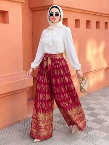 Elenzga Women's 2025 New Model Gold Foil Material Wide Leg Casual Long Pants Fall Cloth For Women - Red - View 6