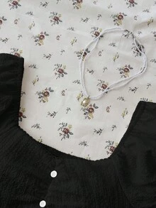 少女休闲格子露背上衣，舒适简约 - 黑色 - 查看 5