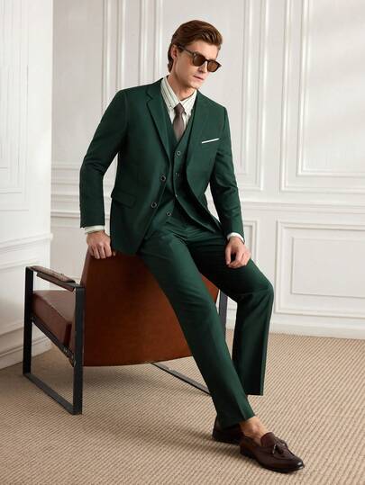 Officeau Bộ vest công sở nam Caelus dáng slim, ba mảnh gồm áo khoác, quần tây và áo gile, thích hợp cho chú rể trong đám cưới, áo blazer và quần tây.