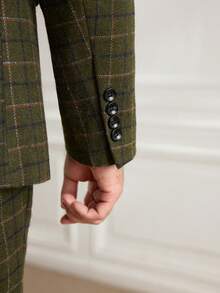 Officeau Bộ vest nam 3 món kẻ caro ôm vừa vặn, cài hai hàng khuy: Áo khoác, Áo vest và Quần, Thích hợp cho Tiệc tùng, Đám cưới - màu xanh lá - Xem 8