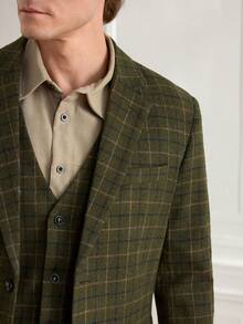 Officeau Bộ vest nam 3 món kẻ caro ôm vừa vặn, cài hai hàng khuy: Áo khoác, Áo vest và Quần, Thích hợp cho Tiệc tùng, Đám cưới - màu xanh lá - Xem 9