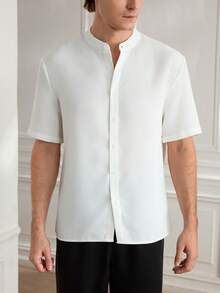 Officeau Camisa polo de manga corta con textura de gofre, estilo retro y vintage con botones tipo moneda para hombres - Blanco - Ver 3