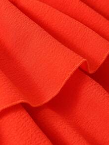 SHEIN Sparklyn 2pcs Tween Girls Orange One-Shoulder Crop Top & Tropical Leaf Print Shorts Set, Spring/Summer Holiday - Orange - View 4