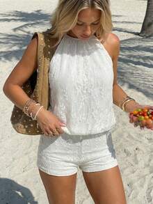 Aloruh Bộ jumpsuit hở lưng gợi cảm, thanh lịch, phong cách Bohemian nghỉ dưỡng, thích hợp cho bãi biển, đám cưới, mùa hè. - Màu be - Xem 12