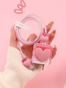 6pcs Cute Bow Candy Color Cable Protector Case, Data Cable Organizer Bag, Digital Accessories Storage Box, Anti-Drop Zipper Pouch, Compatible With 20W Fast Charger - Multicolor - View 25