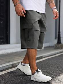 Manfinity Homme Plus Size Men's Casual Fashion Street Daily Commute Drawstring Waist Flap Pocket 3/4 Length Pants - Grey - View 5