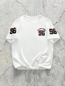 EVRINFINITE Camiseta de manga corta casual y versátil para hombres con estampado minimalista de números y lema en inglés - Blanco - Ver 1