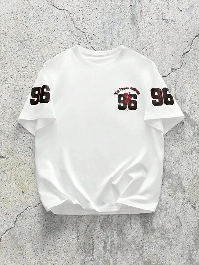 EVRINFINITE Camiseta de manga corta casual y versátil para hombres con estampado minimalista de números y lema en inglés