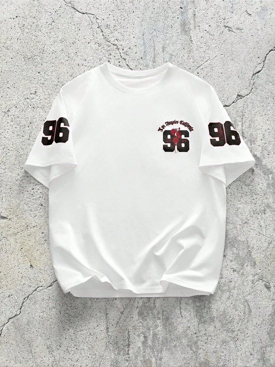 EVRINFINITE Camiseta de manga corta casual y versátil para hombres con estampado minimalista de números y lema en inglés - Blanco - Ver 1