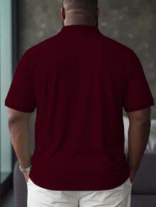 Manfinity Homme Men's Solid Color Half-Placket Summer Casual Short Sleeve Polo Shirt - Burgundy - View 3