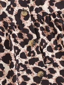 SHEIN 女婴夏季泡泡袖前襟纽扣收腰A字豹纹优雅公主裙，适合外出、玩耍、街头风、娱乐、派对及各种场合。 - 彩色 - 查看 6