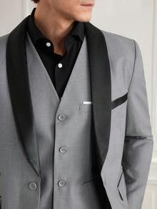 Officeau Set de 3 piezas de traje formal de negocios de hombre, compuesto por chaqueta, chaleco y pantalones, en unicolor y corte slim fit, para vestimenta formal de trabajo - Gris Claro - Ver 7