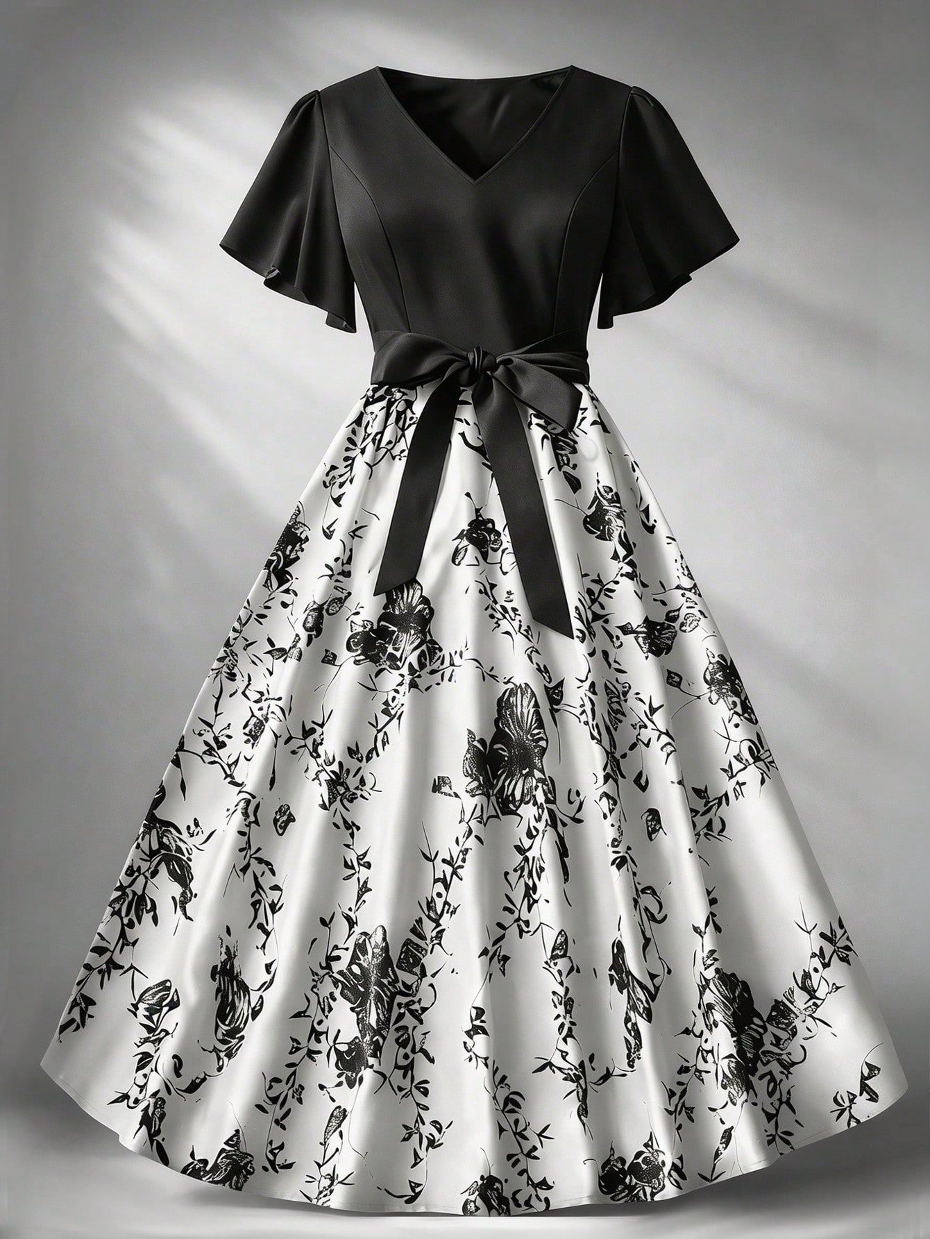 Franclia فستان ماكسي مطبوع بالأزهار مع ربطة خصر وي...