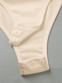 Elegante body versátil con cuello vuelto y media cremallera en punto blanco, body de mujer para primavera/verano, ideal para vacaciones y playa - Caqui - Ver 5