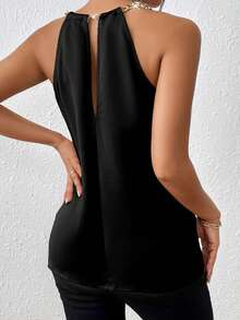 SHEIN 女款辦公室返校季端莊復古風 2 合 1 商務休閒掛脖上衣 - 黑色 - 查看 3
