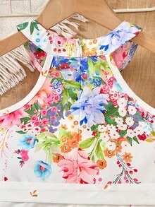 少女彩色印花无袖连体裤 - 白色 - 查看 7