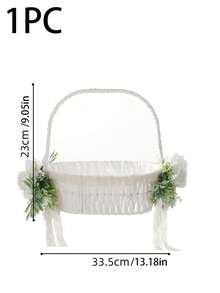 婚礼花童白色手持花篮，缎带蝴蝶结仙女花篮，大型婚礼花篮，适合花童 - 1PC - 查看 7