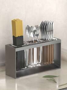 1pc Modern Plastic Kitchen Utensil Holder With Drainboard And Storage Box, Multifunctional Cutlery Caddy For Knives, Forks, Spoons, And Chopstick Stand For Dining Room And Kitchen Use - Multicolor - View 9
