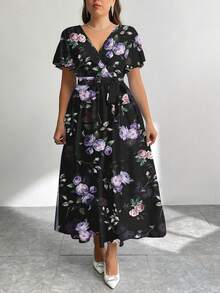 Modelyn 休闲简约复古碎花宽松大码连衣裙，适合秋冬季穿着 - 彩色 - 查看 4