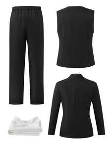 SHEIN 5pcs/Set Teen Boy Gentleman Suit, Includes Blazer Jacket + Slim Fit Vest + Dress Pants + Bow Tie + Pocket Square, Elegant High-End Formal Outfit Suitable For Birthday Party, Gala, Performance, Hosting, Wedding Season, Birthday, Wedding, Graduation - Black - View 2