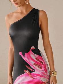 Swim Oasis Đầm dài dệt kim họa tiết hoa thanh lịch dành cho nữ, kiểu dáng thường ngày. - màu đen - Xem 5