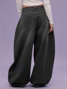 COUREZ Low Rise Baggy Balloon Fit Jeans In Grey Wash/Y2K Summer Clothes For Women Outfits Blue Oversized Festival Concert Spring - Grey - View 3