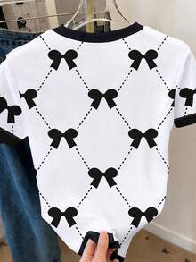EMERY ROSE Plus Size Women's Bow & Stripe Digital Print Short Sleeve T-Shirt - Multicolor - View 2