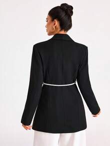 EURMUSE Women, Spring, Summer, Jacket, Belted, Comfortable, Elegant Chic, Blazer Dress For Women Tuxedo Dress Women Suit Dress Blazer Skirt Set Women's Suit Set Blazer With Belt Women Women's Blazers Women's Suit Set - Black - View 5