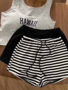 SHEIN EZwear Women's Tie Waist Loose Casual Shorts Set - Multicolor - View 6
