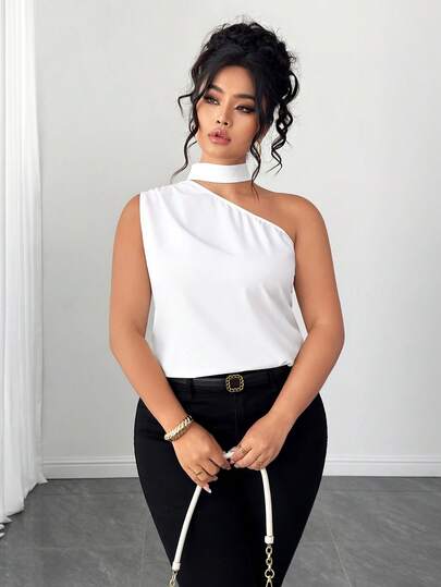 Elenzga Koszula damska bez rękawów w jednolitym kolorze, plus size, modna