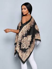 SOLERSUN Khăn choàng lệch vai dành cho nữ, vạt không đối xứng, họa tiết Paisley, phong cách đảo, thích hợp cho lễ hội âm nhạc, áo sơ mi mùa xuân/hè. - màu đen - Xem 2