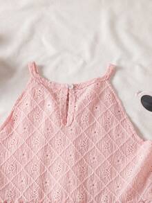SHEIN Vintaside Kids Young Girl Solid Color Halter Neck Casual Vacation Dress - Pink - View 5