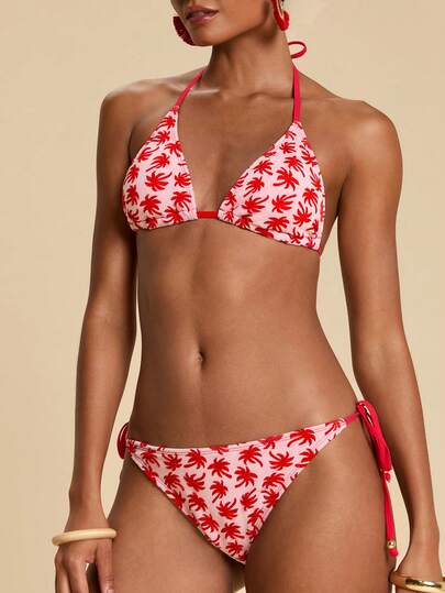 Travachic Women's Vacation Beach Coconut Tree Jacquard Swimsuit Set