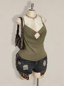 SHEIN ICON 大码女式绿色吊带背心 - 綠色 - 查看 6