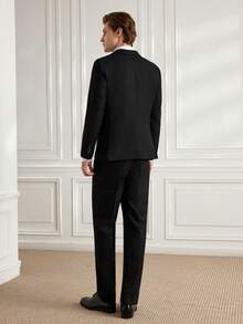 Officeau Caelus 男士修身商务休闲西装三件套 外套 西裤 马甲 男士婚礼新郎婚礼西装外套 长裤 马甲 - 黑色 - 查看 3