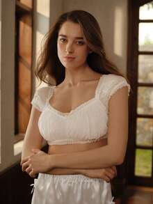 Myrelith 褶边装饰褶皱胸围文胸内衣，卡哇伊 - 白色 - 查看 3