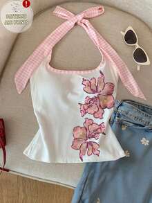 Resyla Áo nữ cổ yếm họa tiết hoa đính sequin kiểu dáng thường ngày - Nhiều màu - Xem 1