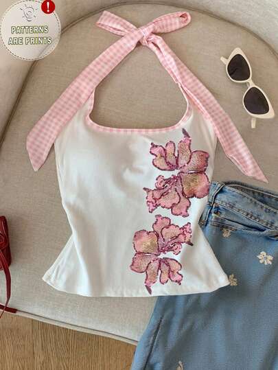 Resyla 女士亮片印花休闲露背上衣