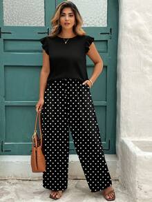 EMERY ROSE Retro Polka Dot Print Casual Minimalist Plus Size 2 Pieces Set - Multicolor - View 5