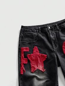 ROMWE MEN Street Life Men's Letter Print Funny Denim Shorts - Grey - View 3