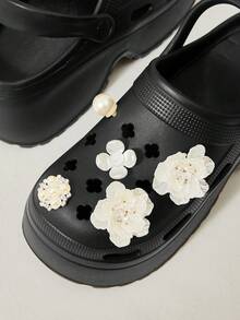 Cuccoo 女款夏季厚底增高木屐鞋 8cm 瑪芬底 小曼福音 蝴蝶珍珠水鑽裝飾 輕量 EVA 封閉式腳趾拖鞋 沙灘度假日常通勤涼鞋 - 珍珠黑 - 查看 5