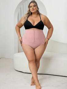 SHEIN CURVE+ Plus Size Women High Waist Solid Color Slimming Shaping Leggings - Pink - View 4