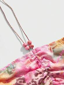 ROMWE Avant Women's Paisley Print Halter Neck Asymmetric Hem Tank Top - Pink - View 3