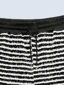 Modcrash Men's Striped Drawstring Waist Pocket Casual Versatile Daily Wear Shorts - Black and White - View 5