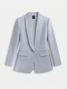Lumivelle Áo blazer nữ mùa xuân/thu kiểu dáng công sở tối giản, màu trơn, cổ shawl, nhẹ, thích hợp đi làm. - Màu xanh bụi bặm - Xem 1